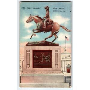 Caesar Rodney Horse Monument Postcard Wilmington Delaware Rodney Square Linen